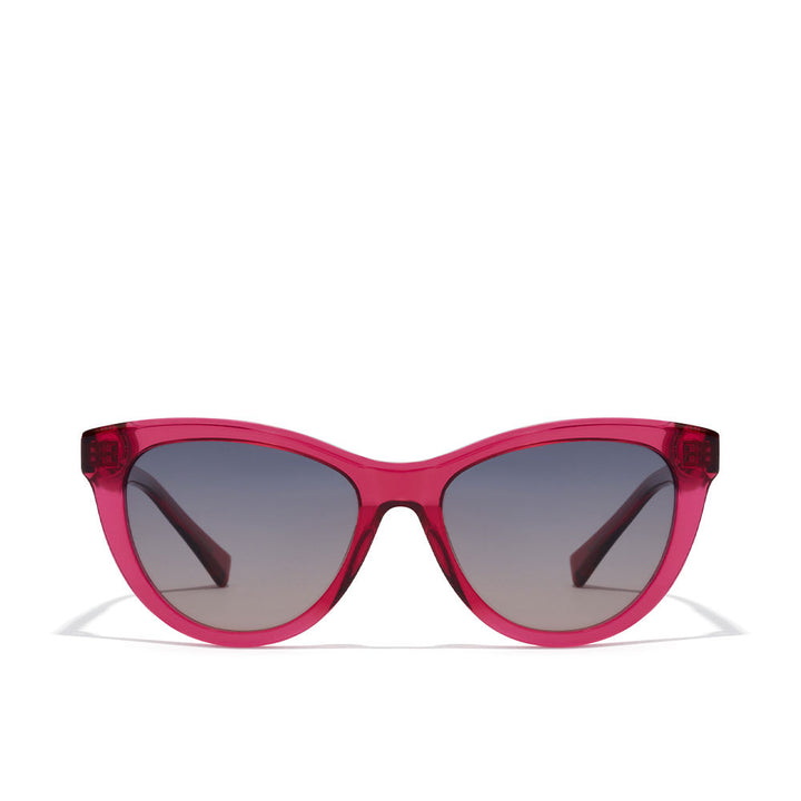 Unisex cat‑eye sunglasses in translucent cherry acetate with grey‑to‑pink gradient lenses