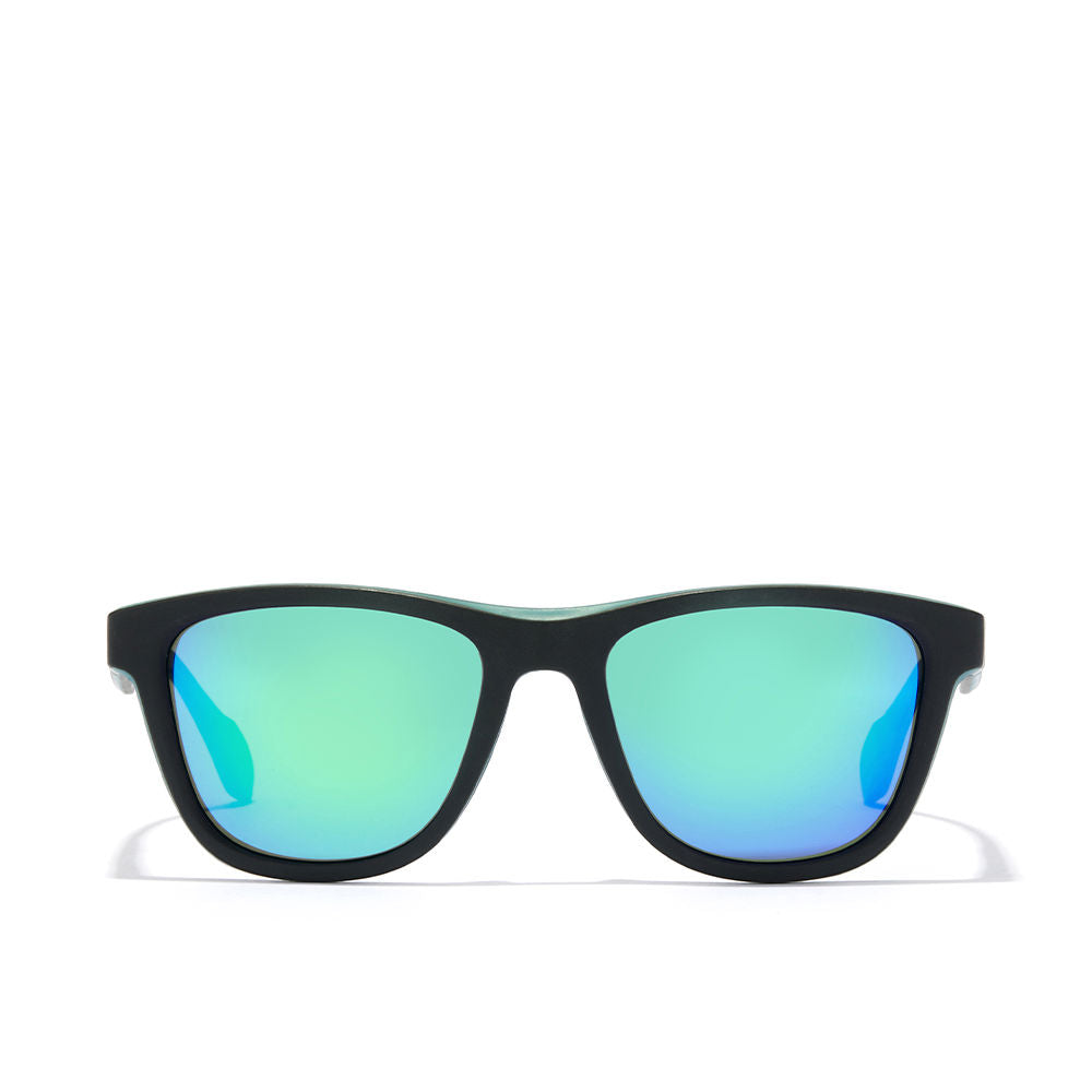 Matte black square sunglasses with red rubber details and polarised lenses, Unisex