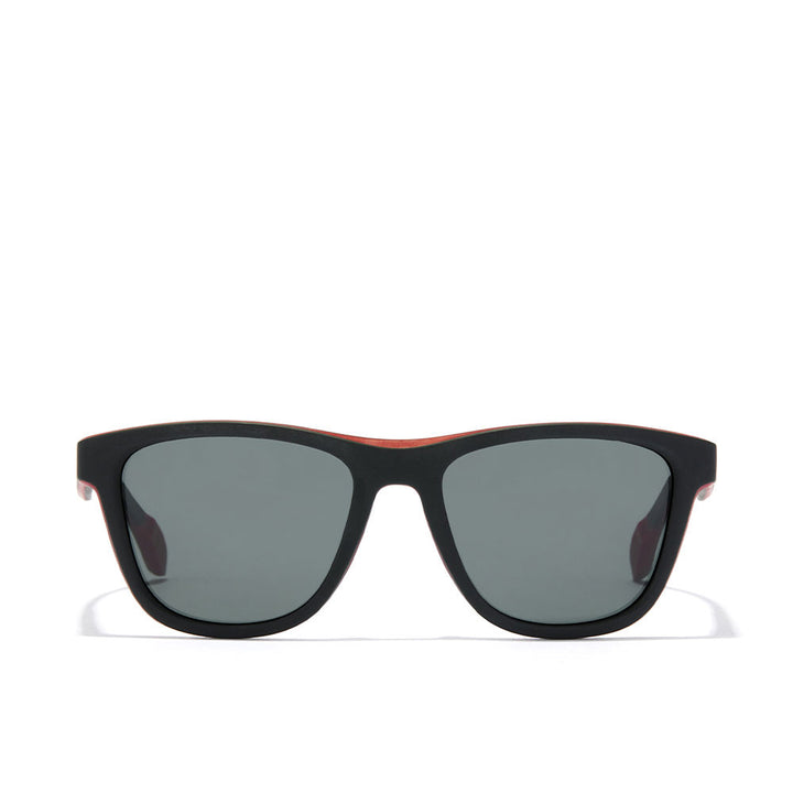 Unisex matte black TR90 sunglasses with red rubber details and polarised lenses