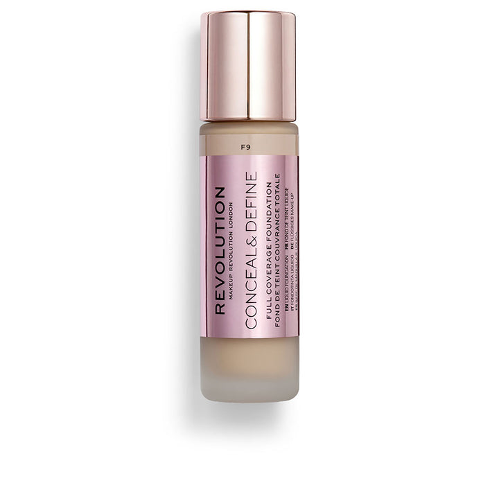 Glass bottle foundation in shade F9 with applicator, 23 ml, semi-matte finish