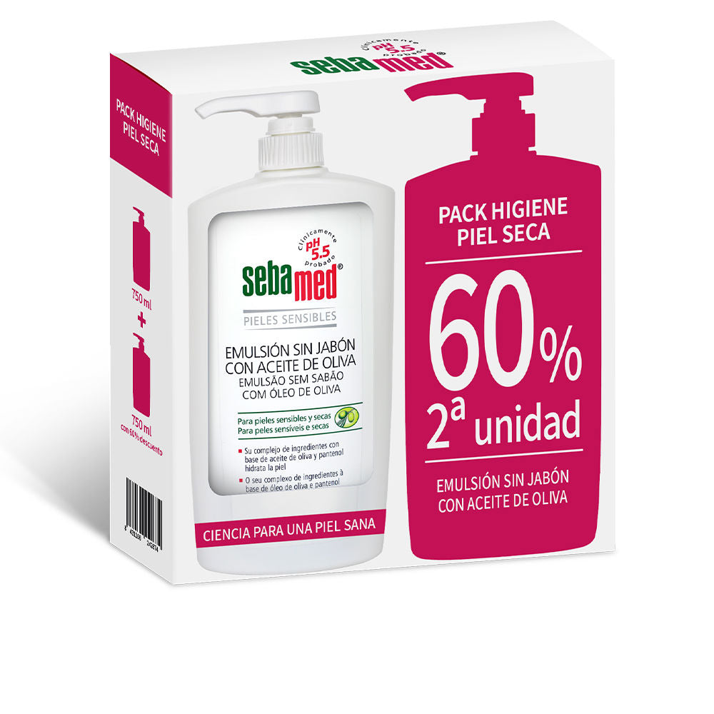 Tall 750 ml bottle of soap-free shower gel with olive and panthenol, pH 5.5