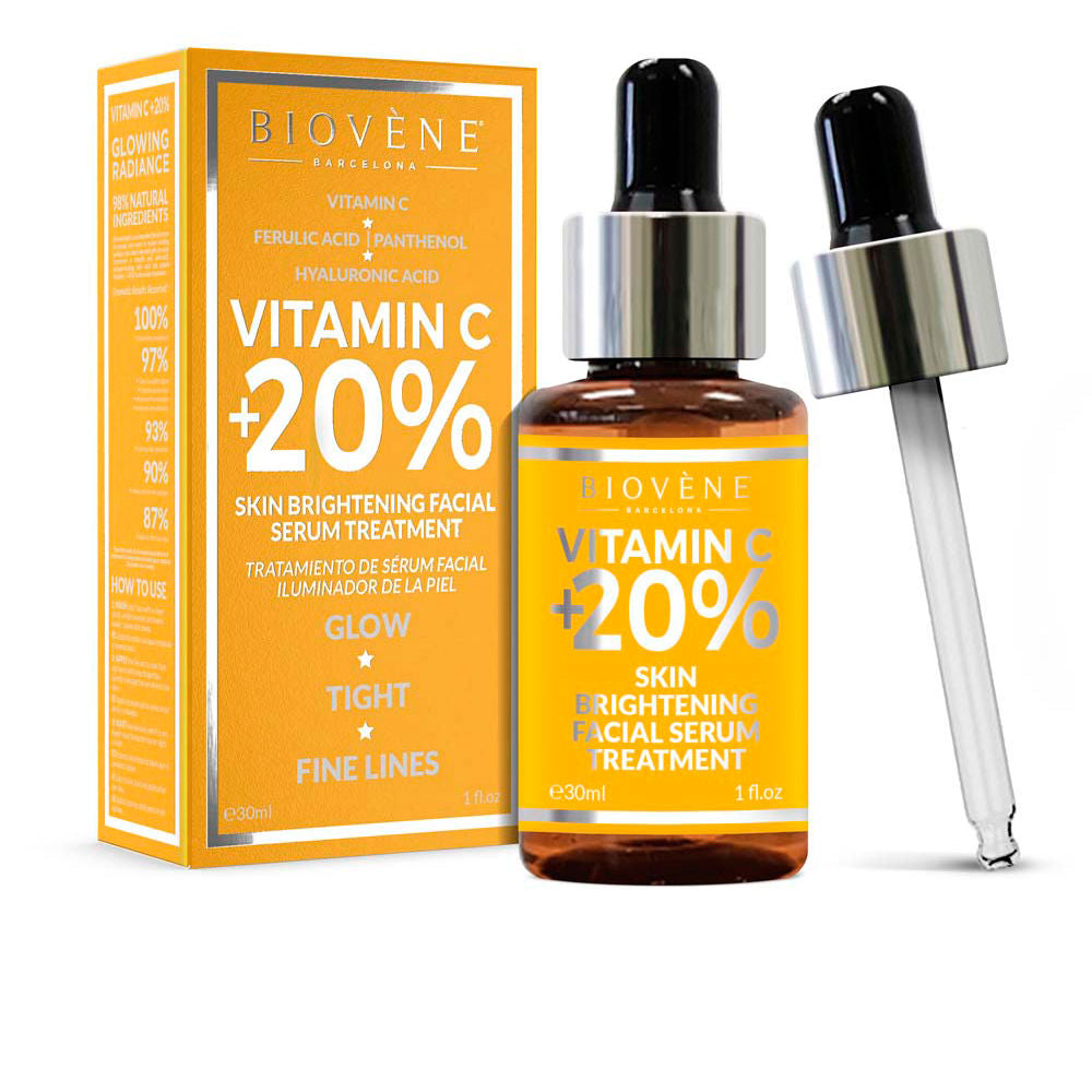 30 ml clear serum bottle, orange‑tinted liquid, minimalist label