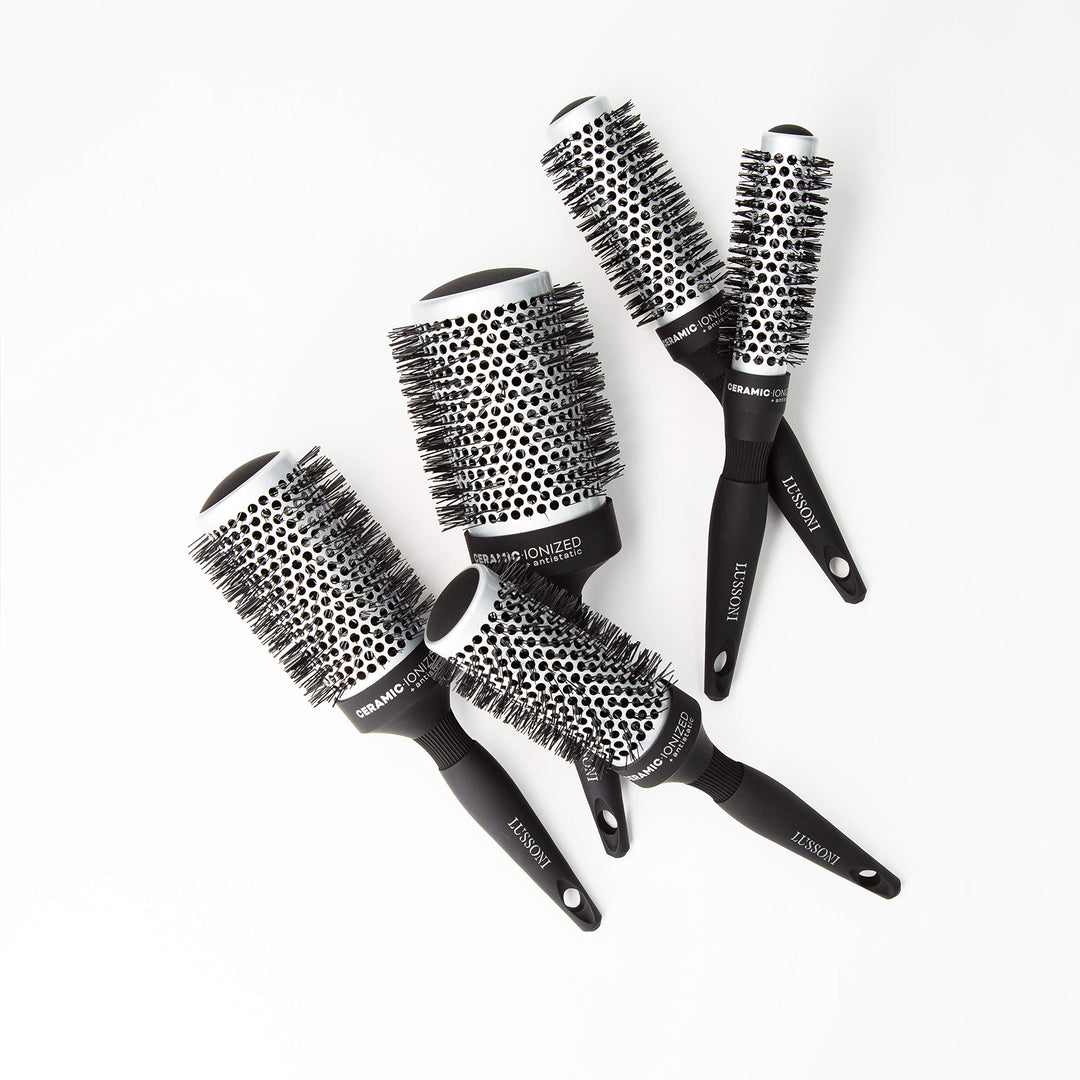 33 mm ceramic round styling brush with nylon bristles and lightweight handle