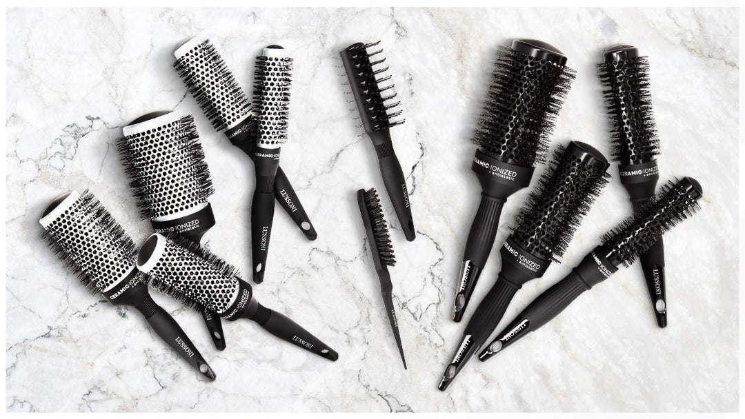 33 mm ceramic round styling brush with nylon bristles and lightweight handle