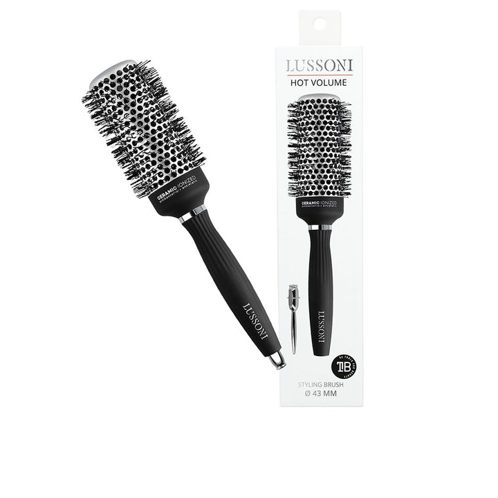 43 mm ceramic round styling brush with wavy nylon bristles and removable tail-pin