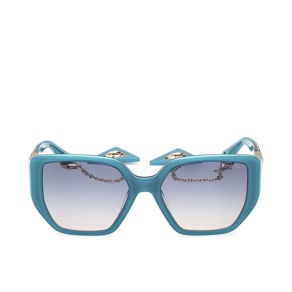 Turquoise glossy geometric sunglasses with blue gradient lenses, 55 mm, 140 mm temples