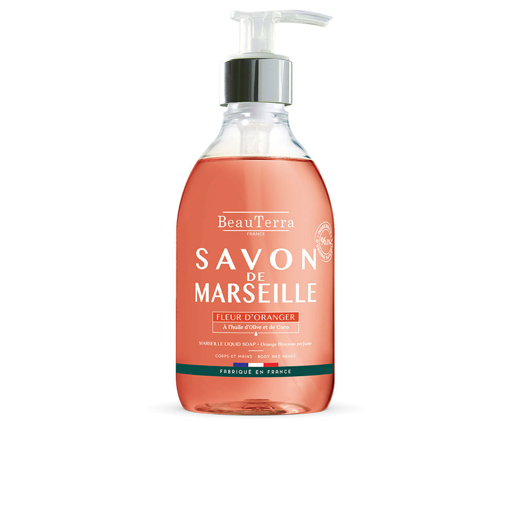 300 ml bottle of orange blossom Marseille liquid soap with recycled packaging