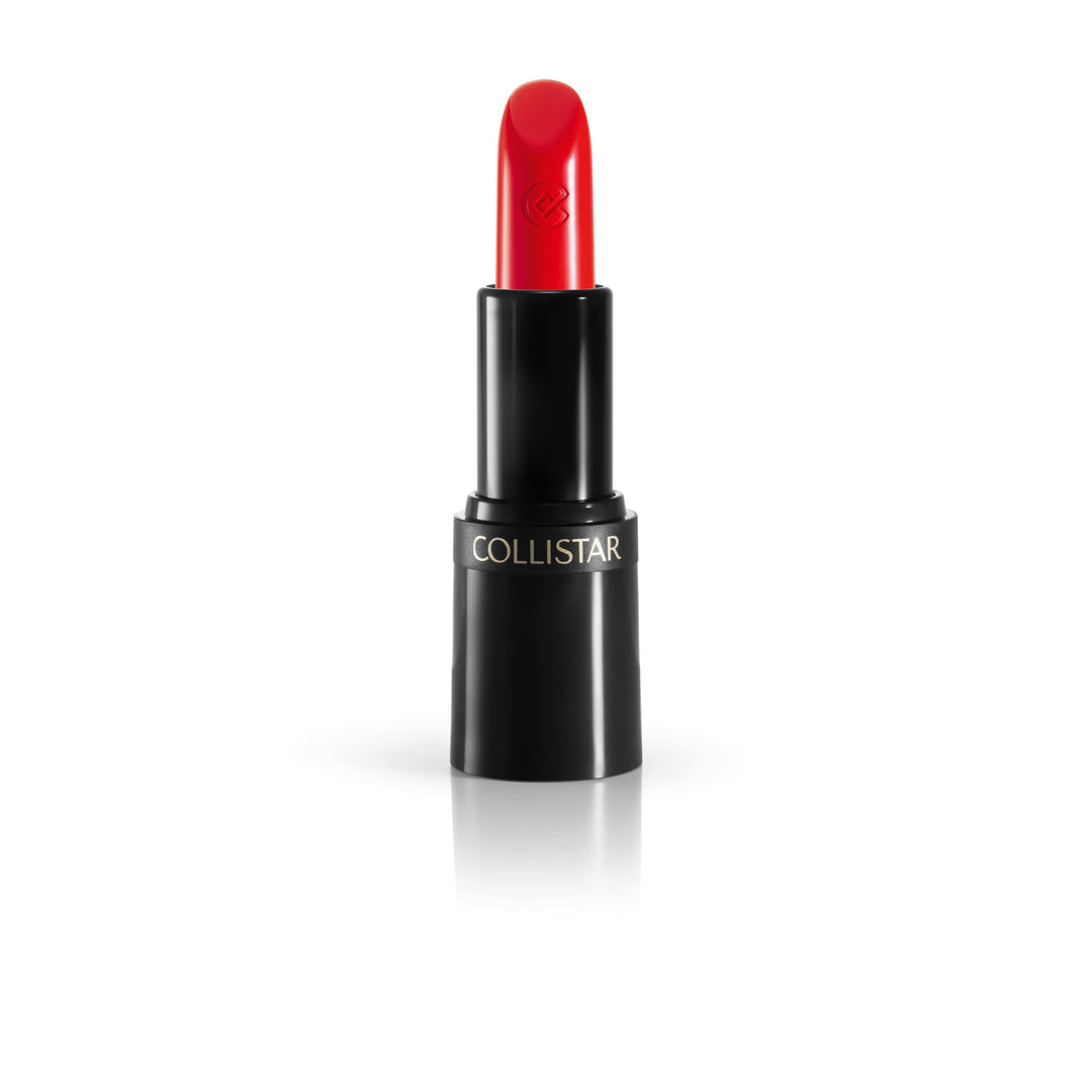 Bright orange creamy lipstick in black recyclable tube, precision tip visible