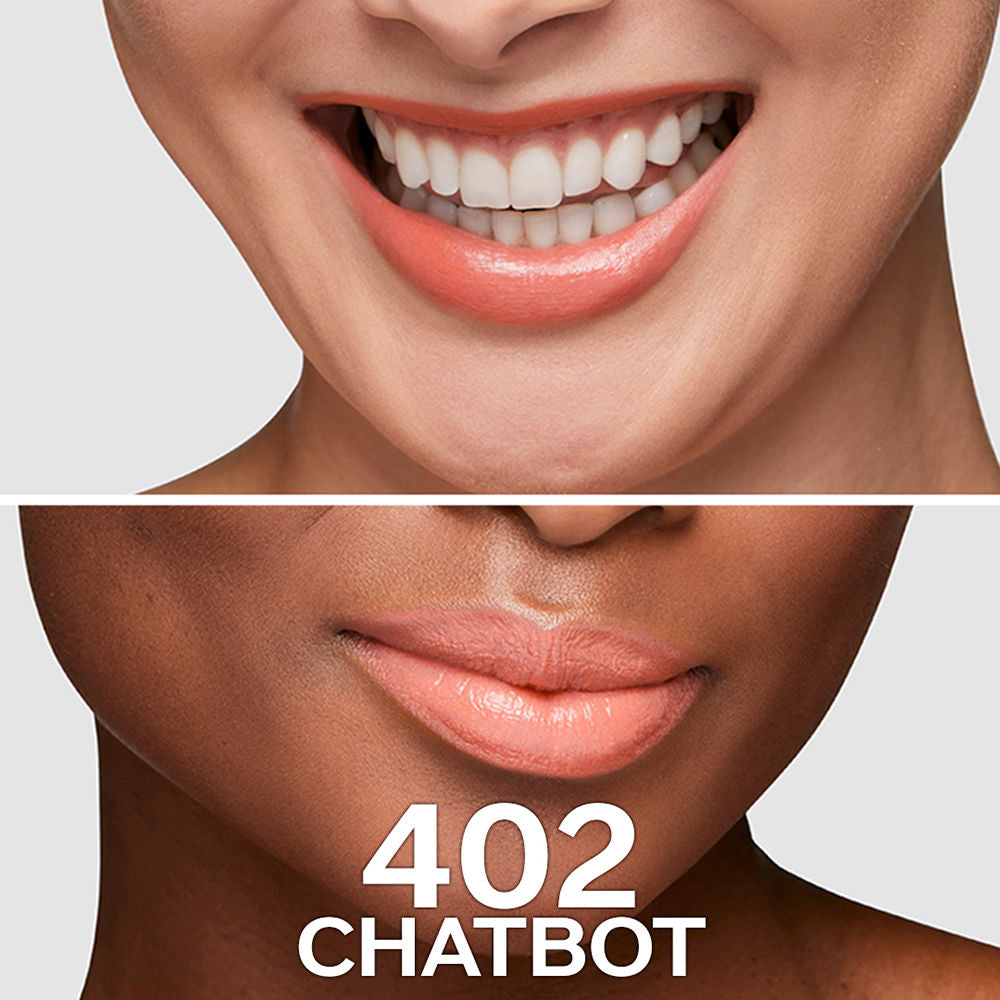 Slim bullet lipstick in muted red, contoured applicator visible, 3.3 g tube