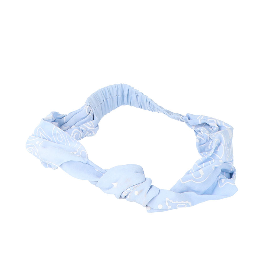 Light blue fabric baby headband with centered knot, elastic back, casual soft texture — Inca