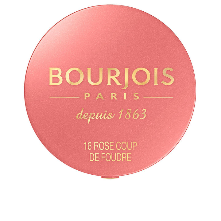 Round baked powder blush in pink-brown shade with compact mirror and brush, 2.5 g