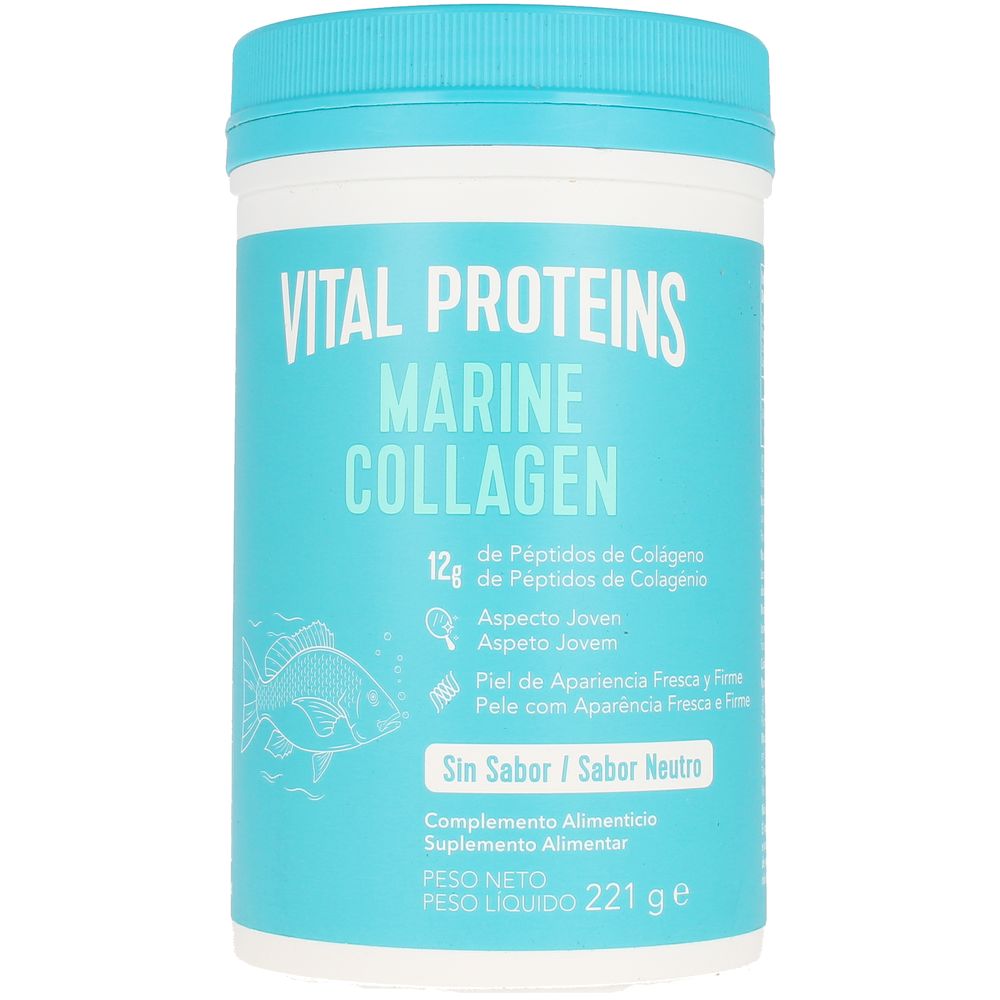 Jar of unflavoured marine collagen powder, 221 g, white fine powder