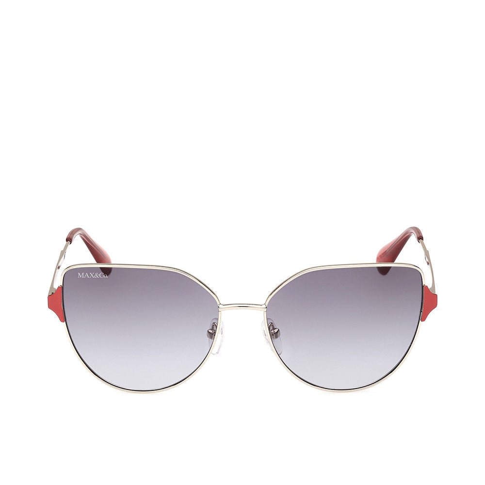 Max & Co Gold metal cat-eye sunglasses with gradient gray lenses, red temple tips, metal nose pads