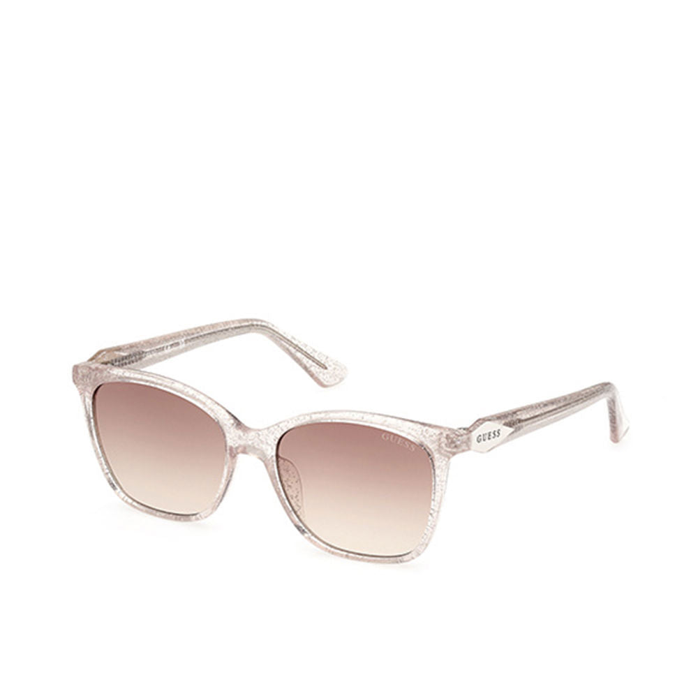 Guess Light pink transparent textured plastic square sunglasses with gradient brown lenses and logoed slightly curved temples