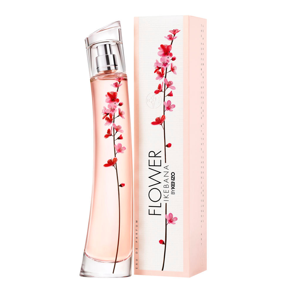 40 ml glass perfume bottle with sakura motif and recyclable crystal cap, floral-woody scent