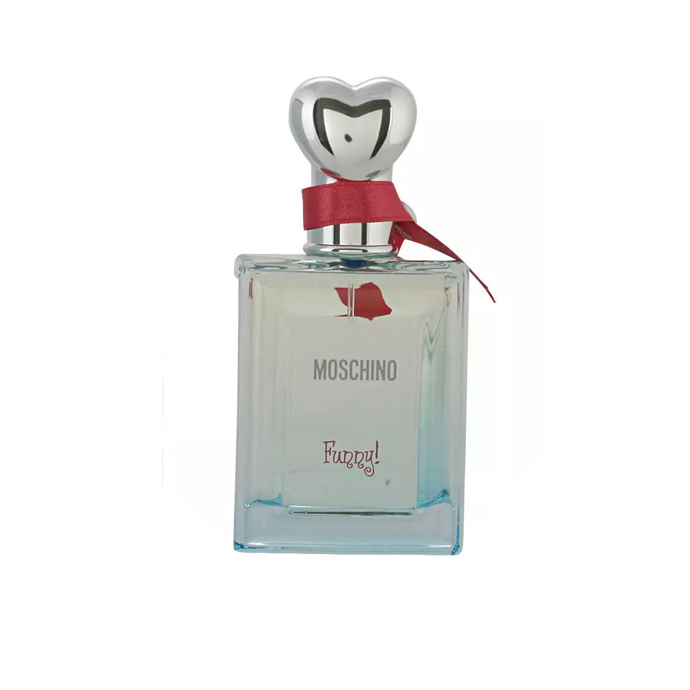 Clear crystal perfume bottle with silver heart cap and fuchsia ribbon, 50 ml