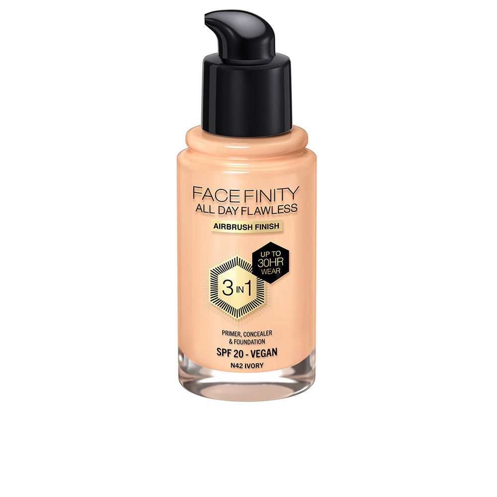 30 ml bottle of matte liquid foundation in N42 Ivory, pump dispenser visible