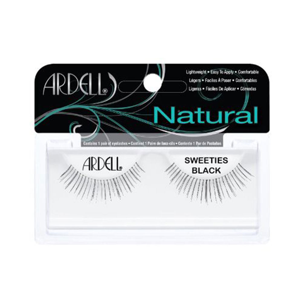 Pair of black winged false eyelashes on white backing, cotton-wrapped band