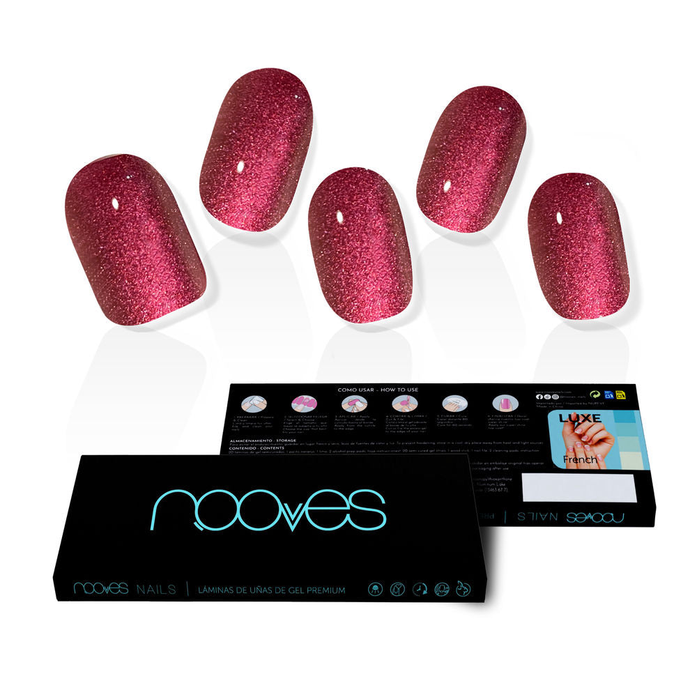 Pack of 20 ruby claret gel nail wraps with orange stick and nail file