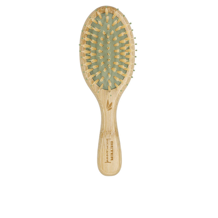Small bamboo hairbrush with mixed nylon pins, compact travel size for Women