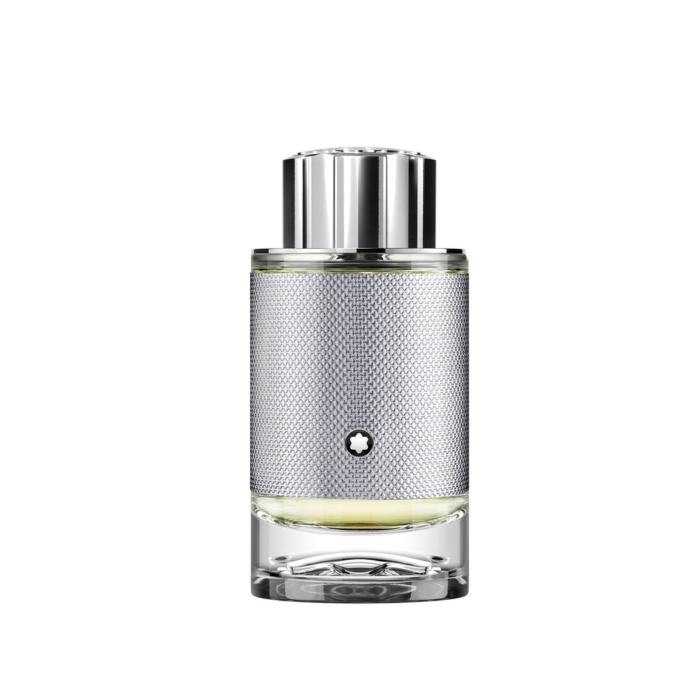 100 ml amber-woody eau de parfum bottle with textured silver sleeve