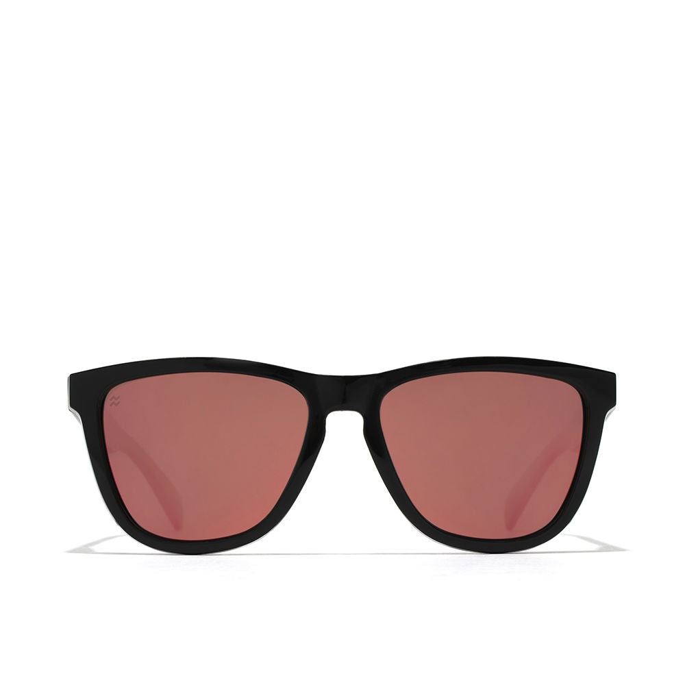 Unisex rectangular grey ruby polarised sunglasses, black nylon frame, 140mm lenses