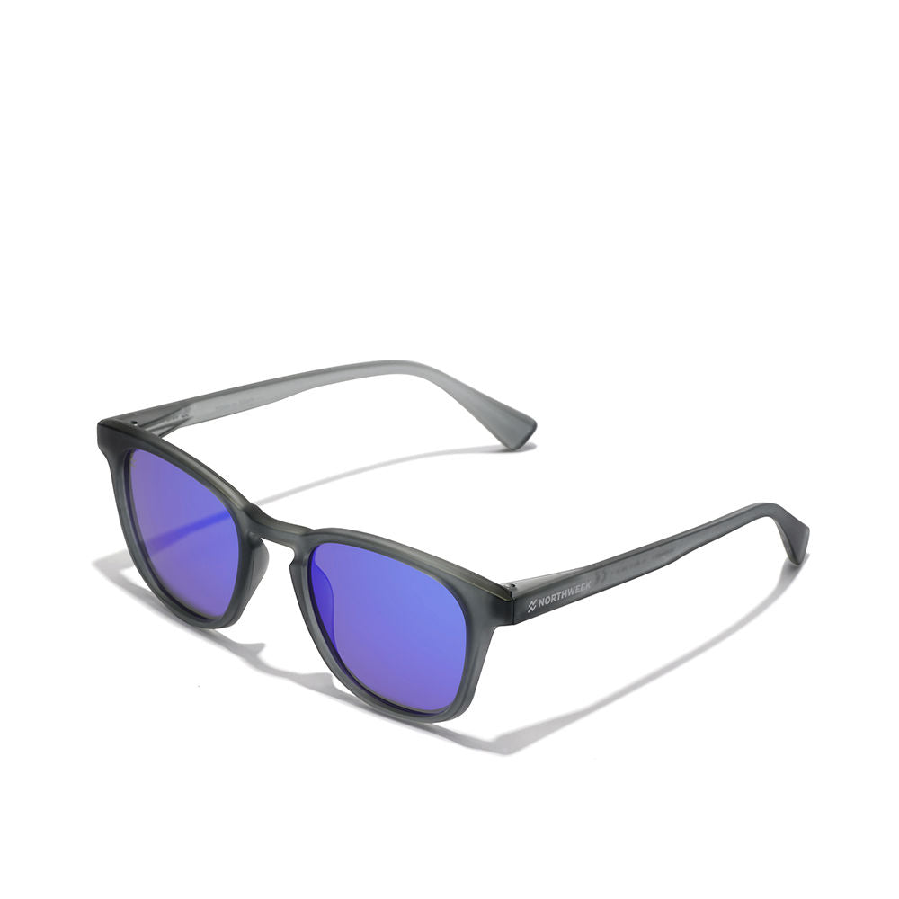 Grey rectangular unisex sunglasses with polarised lenses and nylon frame