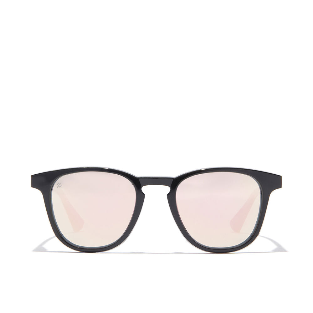 Unisex rectangular black nylon sunglasses with polarised lenses, 140 mm lens diameter
