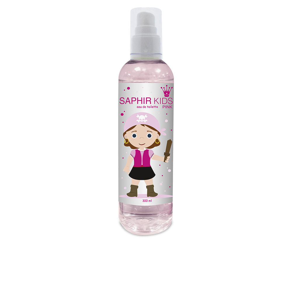 Parfums Saphir Pink plastic 300 ml spray eau de toilette with cartoon girl illustration and white label