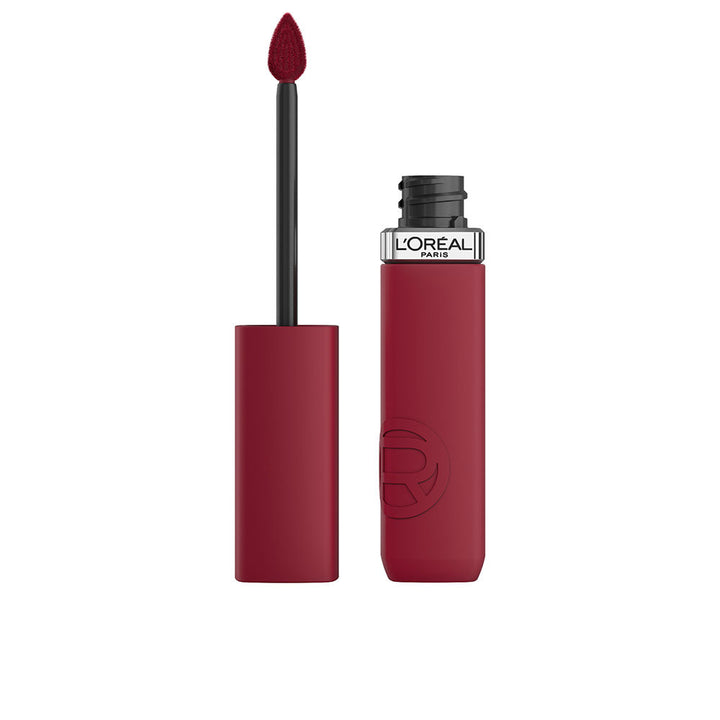 Deep wine liquid lipstick tube with doe-foot applicator, matte finish