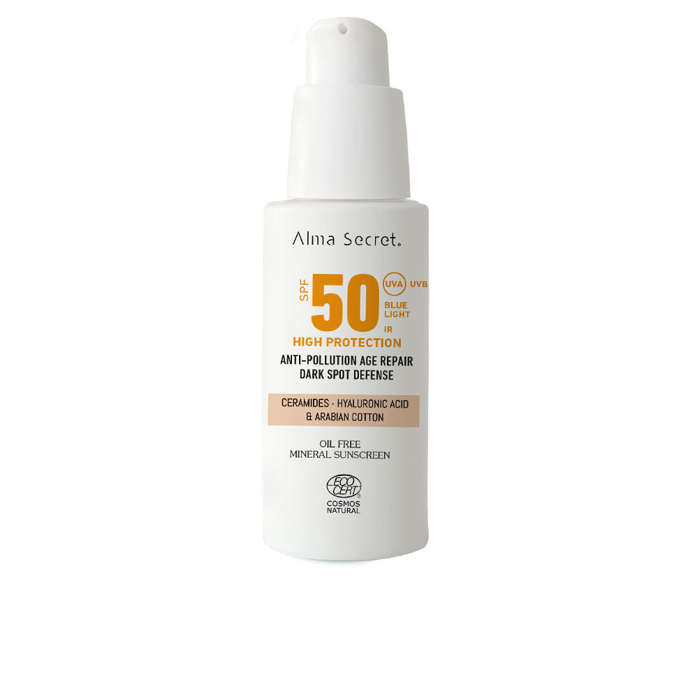 50 ml tube of sand‑toned tinted mineral SPF 50 facial cream with pump