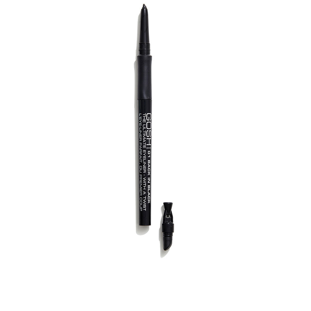 Dual‑ended black eye pencil with sponge smudger and built‑in sharpener, 0.4 g