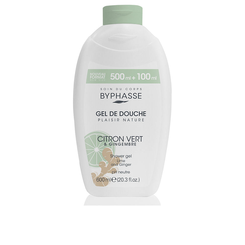 600 ml lime and ginger shower gel bottle, green-tinted gel