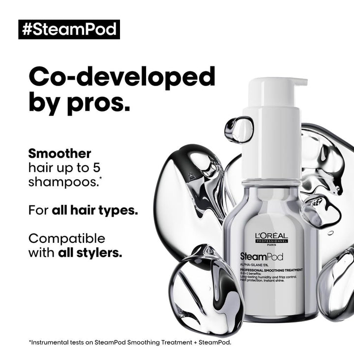 50 ml pump bottle of heat-activated hair protectant, steam-activated formula