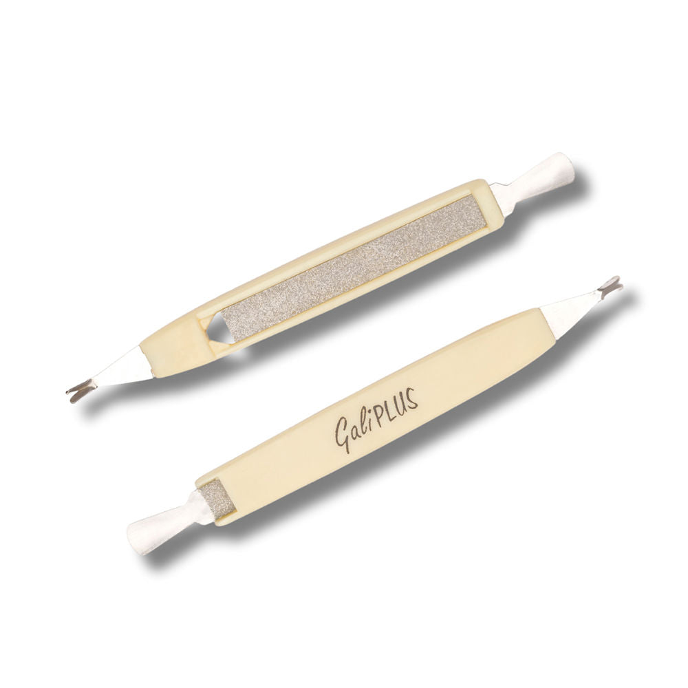 Stainless steel cuticle nipper with slim glass-emery nail file, compact Unisex set