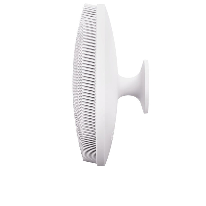 White compact 4‑in‑1 silicone facial brush with smart app connectivity
