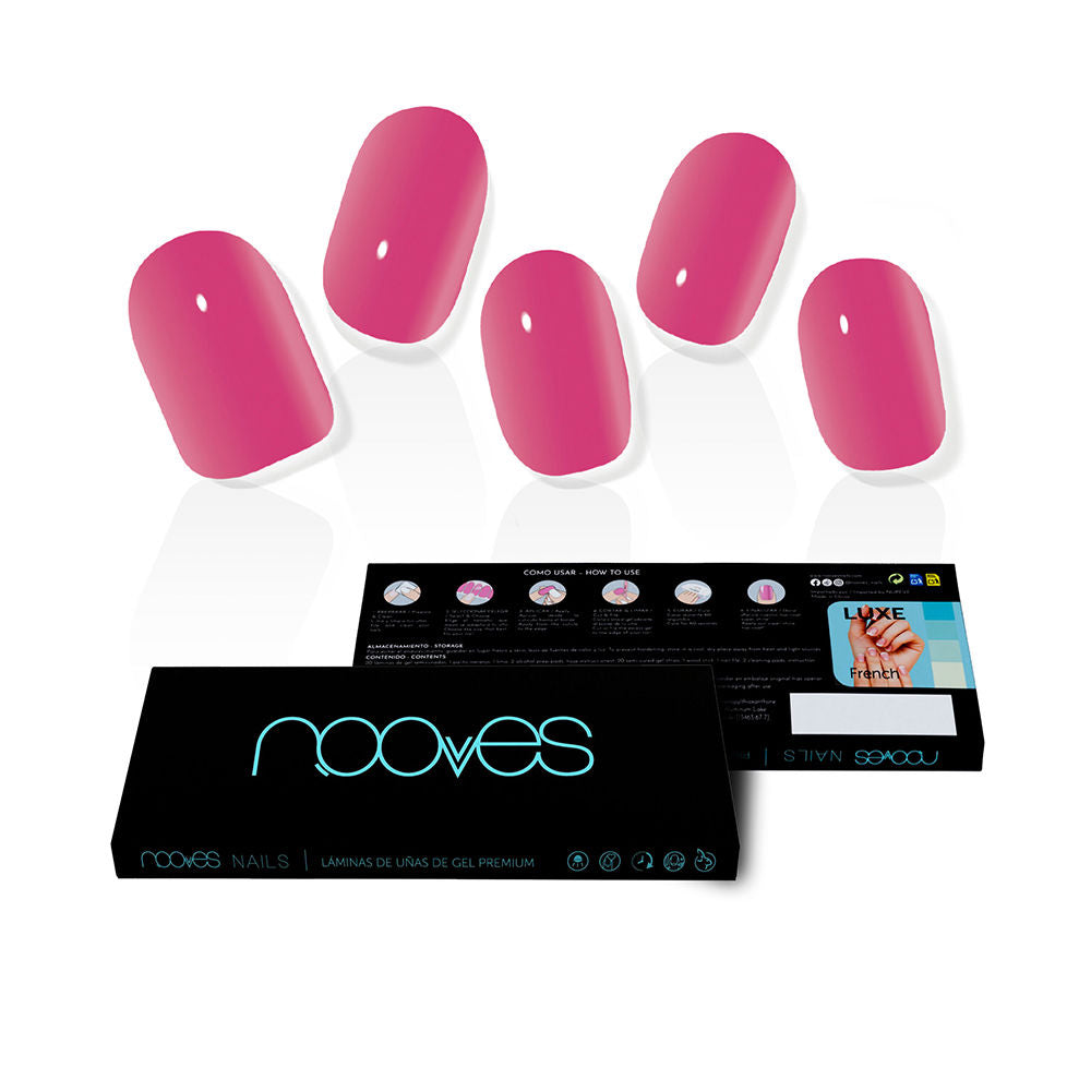 Pack of 20 pink pre-cured gel nail sheets, glossy finish, assorted sizes