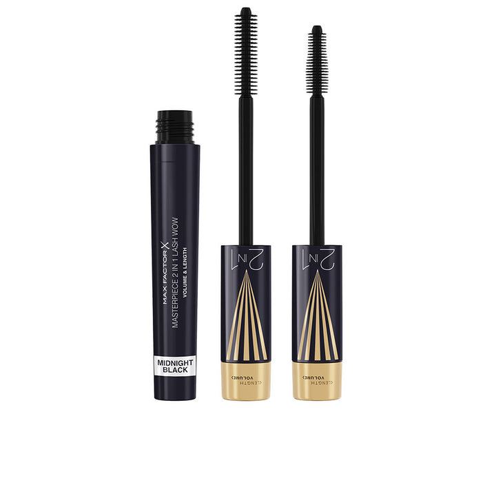 Black dual-action mascara tube with twist brush, 7 ml, midnight black