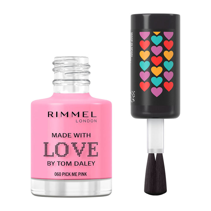 Small 8 ml glossy pink nail polish bottle with curved brush, quick-dry finish