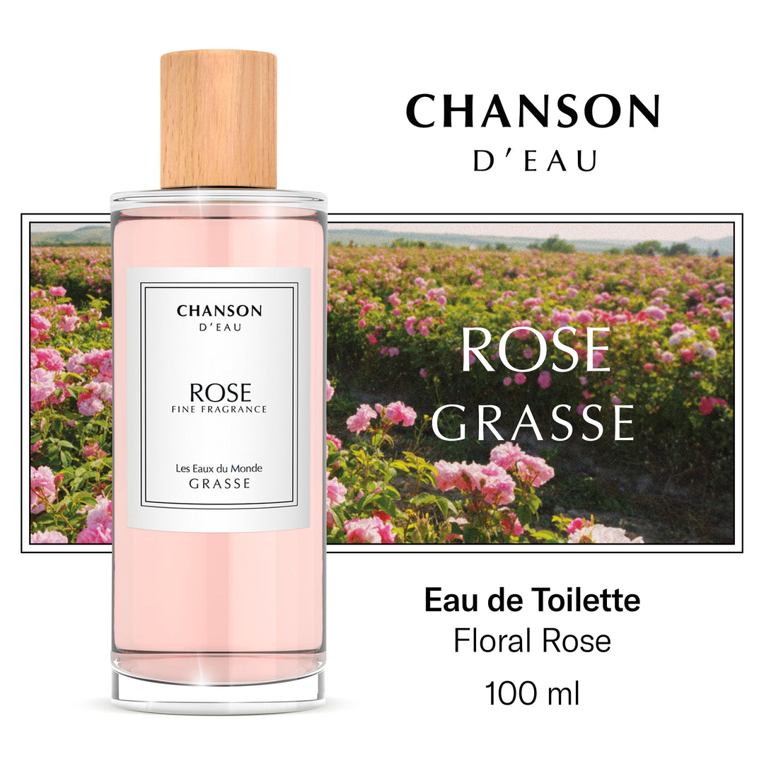 Clear glass perfume bottle, 100 ml, floral rose eau de cologne for Women