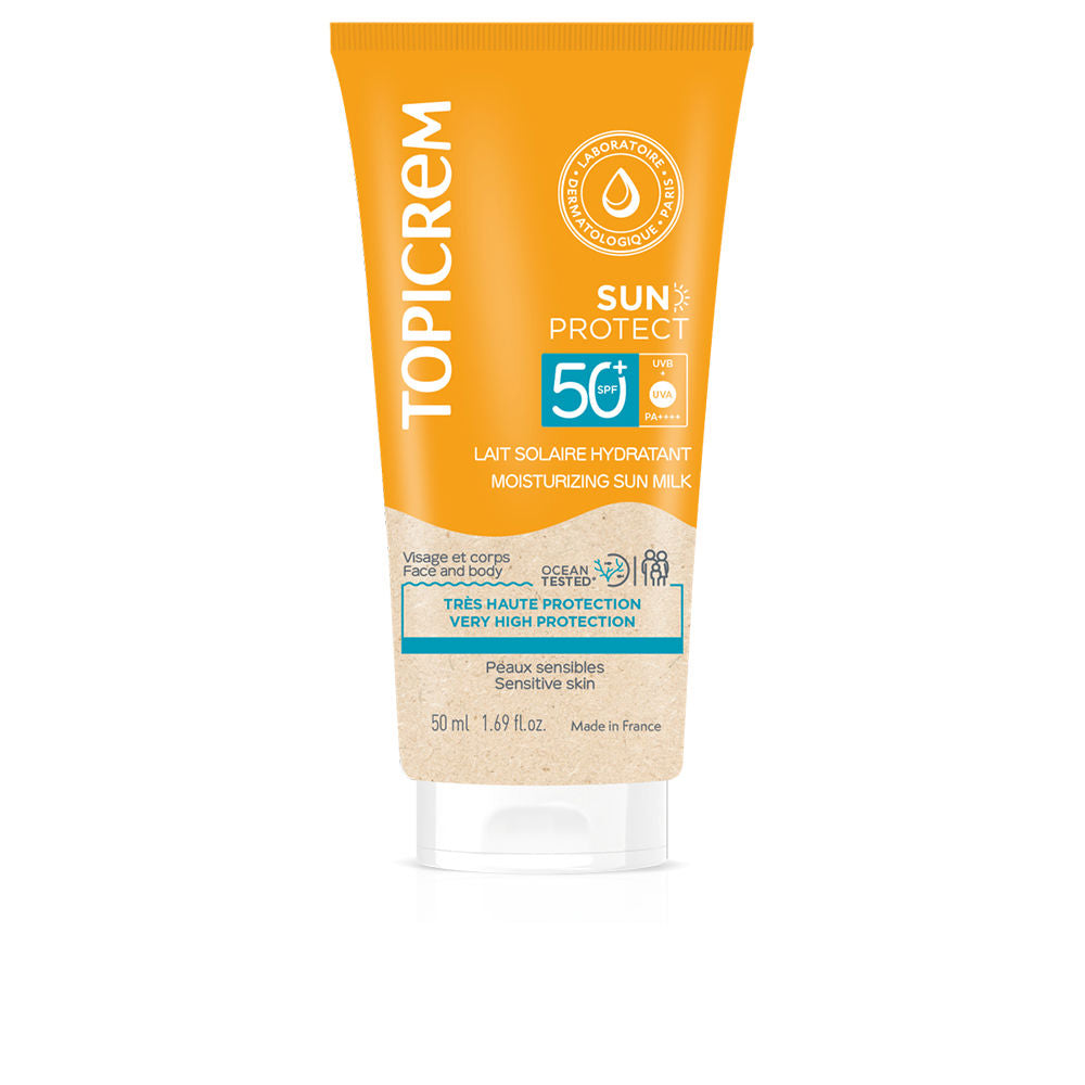 50 ml sun milk bottle, lightweight SPF50+ moisturising, Unisex protective lotion