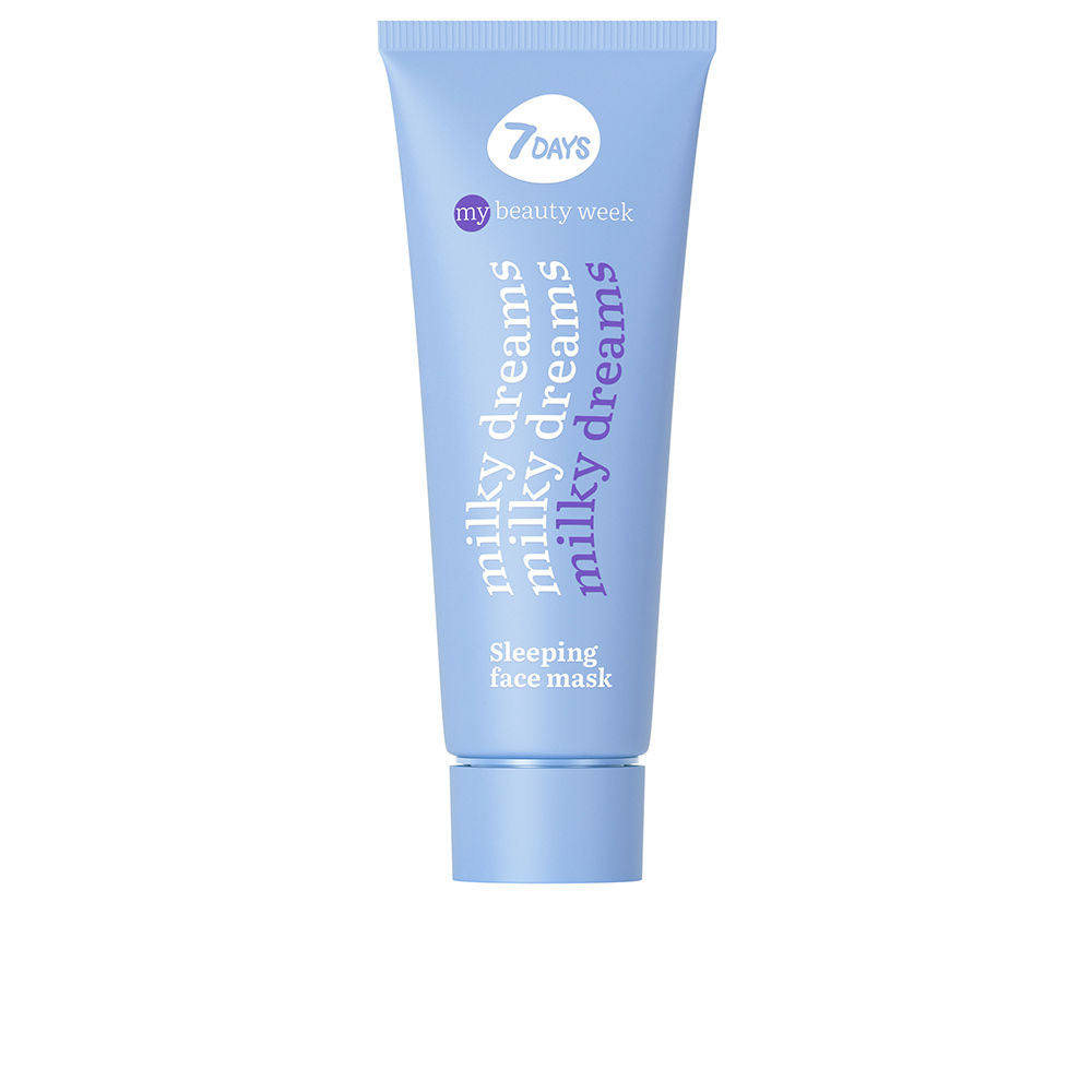7days Light blue plastic tube with screw cap for Milky Dreams overnight face mask, minimalist packaging