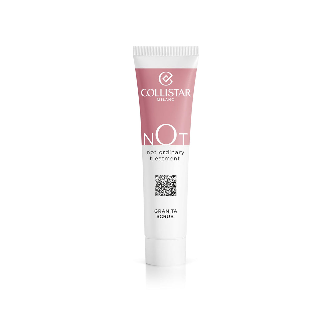 Collistar Jar of sugar-textured pink exfoliant with slush-like surface and clear glass jar, .