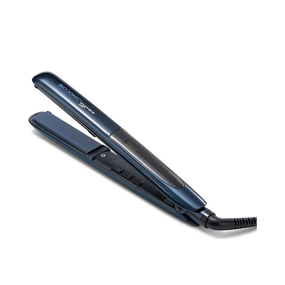 Blue professional graphene ceramic hair styler with ergonomic handle, European plug