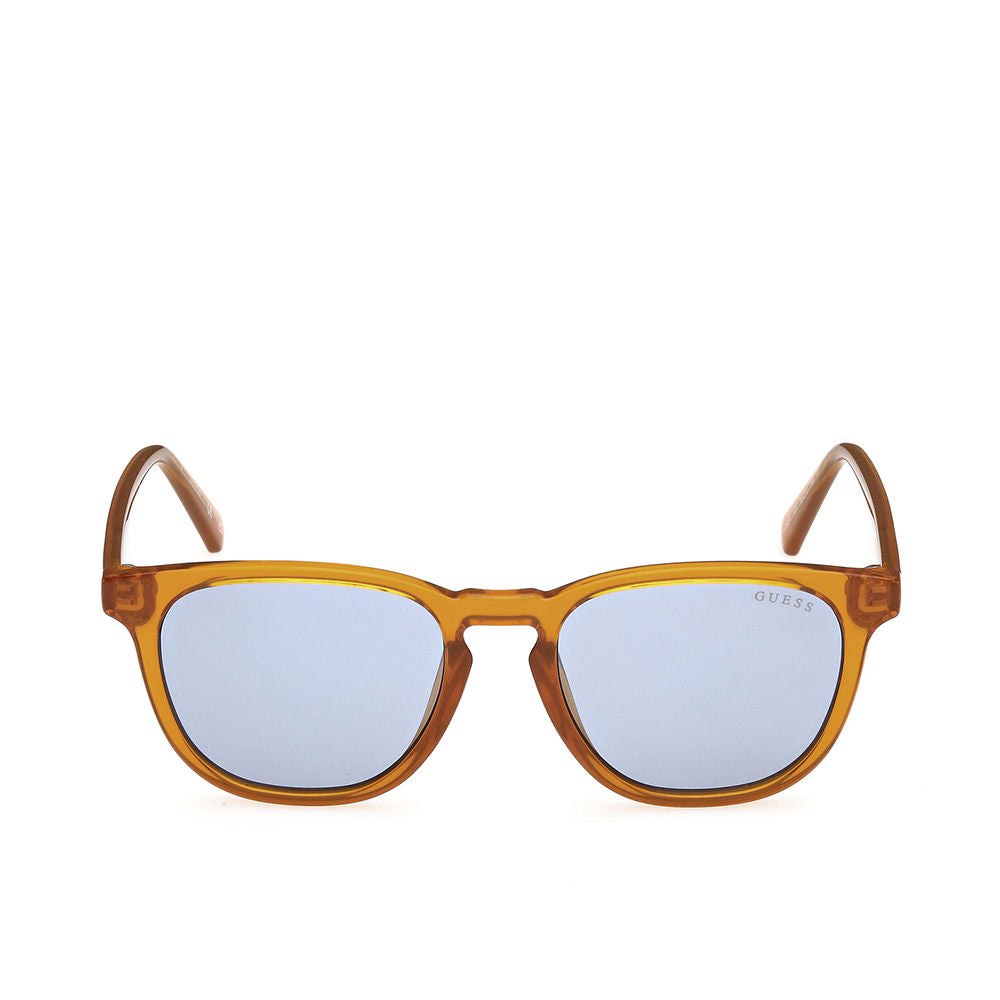 Guess Amber transparent plastic sunglasses with light-blue rectangular lenses, keyhole bridge and visible logo