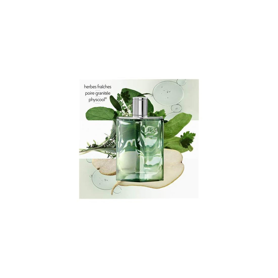 Green minimalist refillable perfume bottle with grey‑green case, 200 ml