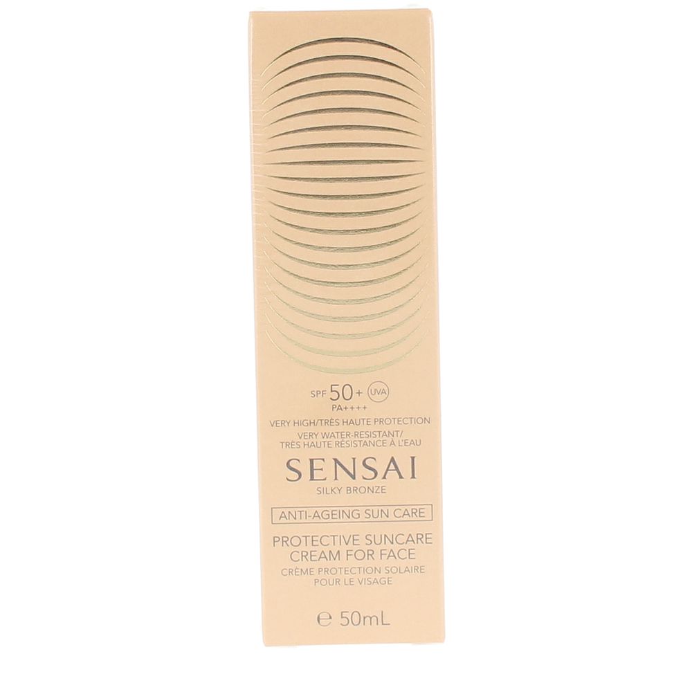 Tube of Sensai facial sunscreen with creamy texture, SPF50+ protection, water‑resistant