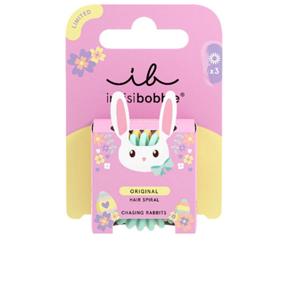 Three chaser‑rabbit coloured spiral hair rings in recyclable pack for Women