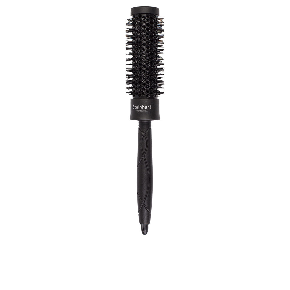 Black round ionic hairbrush with ceramic barrel and heat-resistant bristles