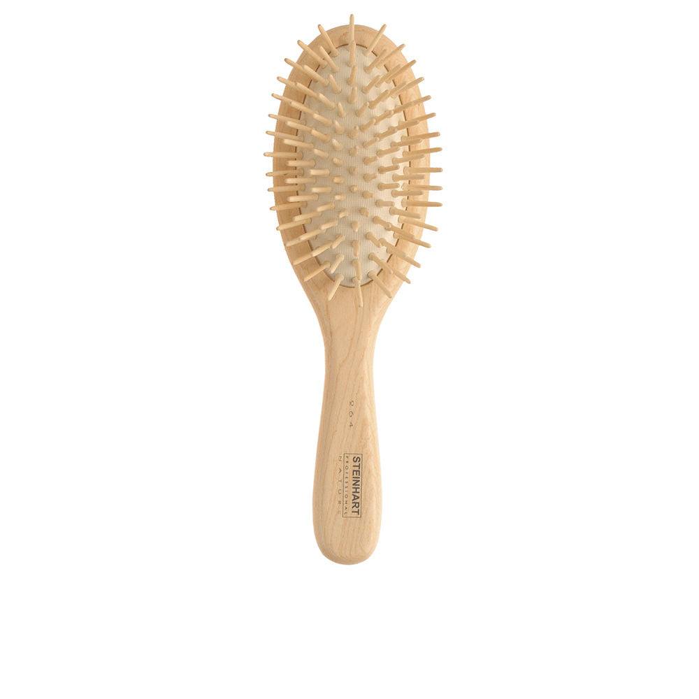 Medium oval paddle brush with maple handle, latex cushion and wooden pins, 220 mm